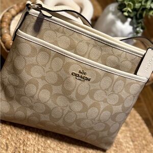 Coach Tan Crossbody Bag with Signature Pattern